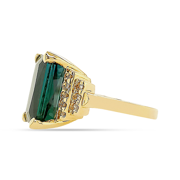 INDICOLITE TOURMALINE AND DIAMOND RING