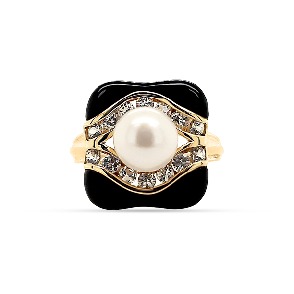 PEARL, ONYX, AND SAPPHIRE RING