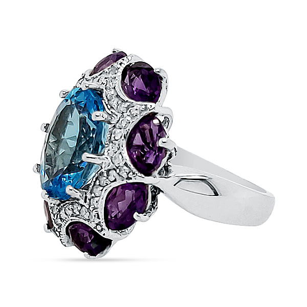 BLUE TOPAZ, AMETHYST, AND DIAMOND RING