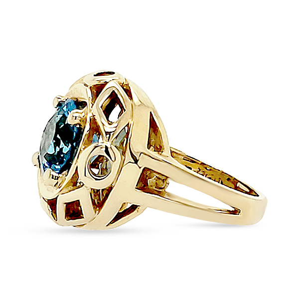 SWISS BLUE TOPAZ GOLD RING 14KTY