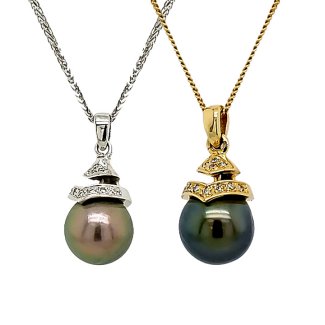 TAHITIAN BLACK PEARL AND DIAMOND PENDANT