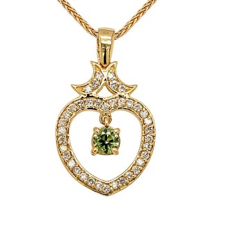 RUSSIAN DEMANTOID GARNET AND DIAMOND HEART PENDANT