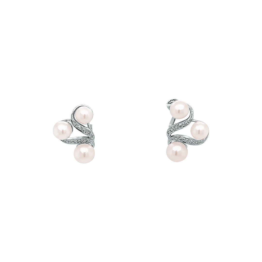 JAPANESE AKOYA PEARL AND DIAMOND EARRINGS