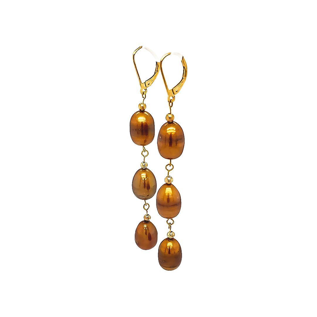 CHOCOLATE PEARL AND GOLD EARRINGS