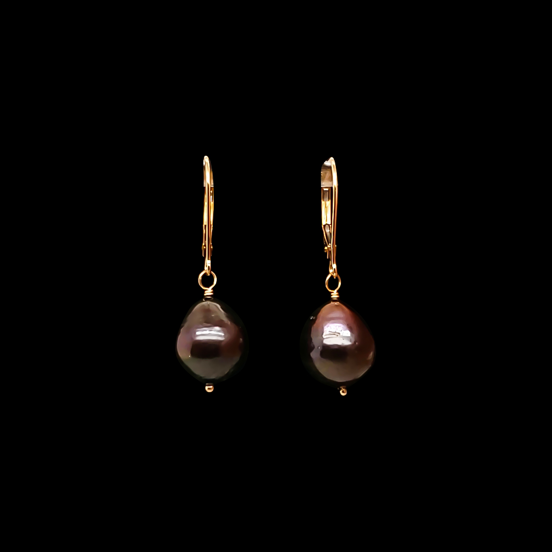 BLACK BAROQUE PEARL EARRINGS