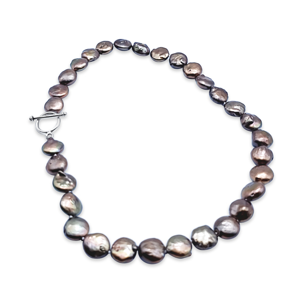 BAROQUE CHOCOLATE COIN PEARL NECKLACE