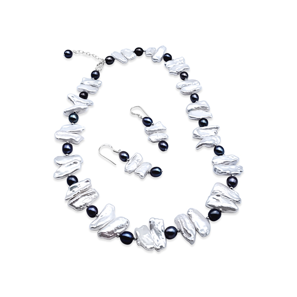BIWA PEARL NECKLACE AND EARRING SET