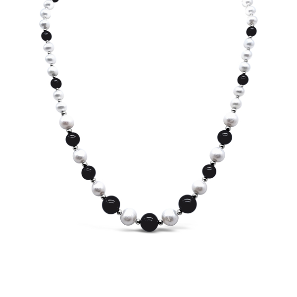 BLACK ONYX AND WHITE PEARL NECKLACE