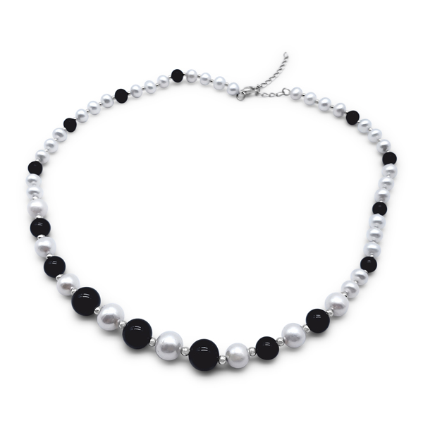BLACK ONYX AND WHITE PEARL NECKLACE