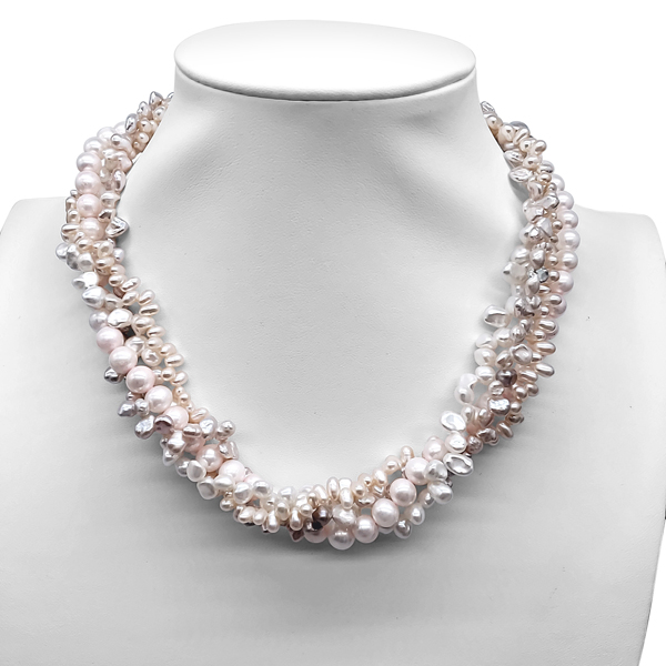 Cream / Mint 4-Strand Pearl Torsade Necklace - Cybelle
